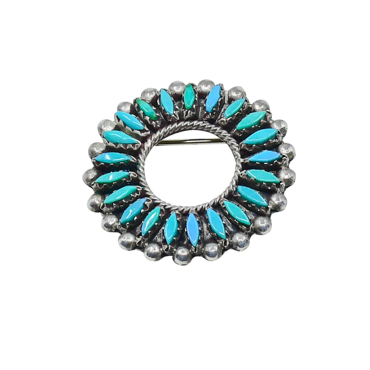 Vintage Zuni Needlepoint Turquoise Inlay Pin Pendant