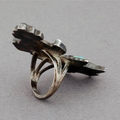 Vintage Zuni Rainbow Man Ring - Turquoise & Tufa