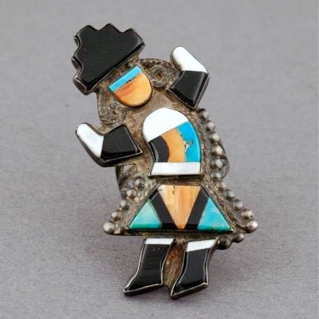 Vintage Zuni Rainbow Man Ring - Turquoise & Tufa