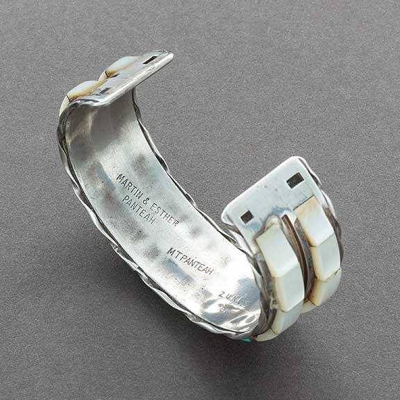 Vintage Zuni Raised Channel Inlay Bracelet by Martin and Esther Panteah - Turquoise & Tufa