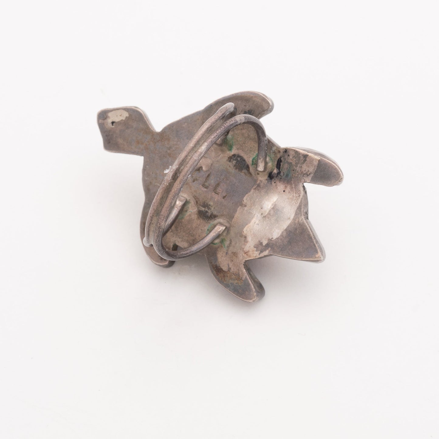 Vintage Zuni Sea Turtle Ring With Inlay Turquoise, Jet and Shell - Turquoise & Tufa