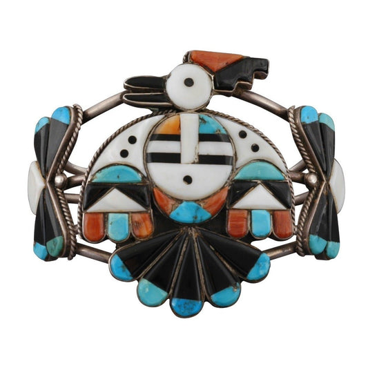 Vintage Zuni Thunderbird Inlay Cuff - Turquoise & Tufa