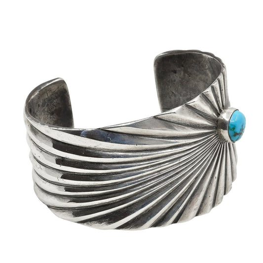 Wide Jesse Robbins Cuff of Ingot Silver and Turquoise - Turquoise & Tufa