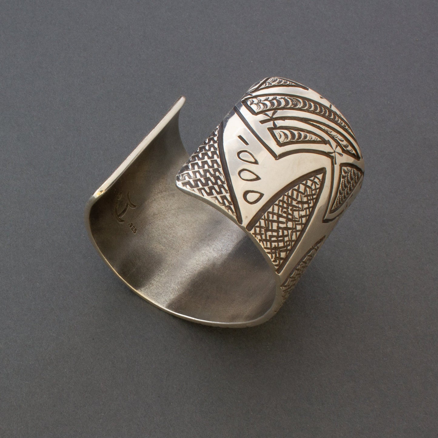 Wide Silver Cuff Bracelet Set With Quartz by Jared Chavez - Turquoise & Tufa