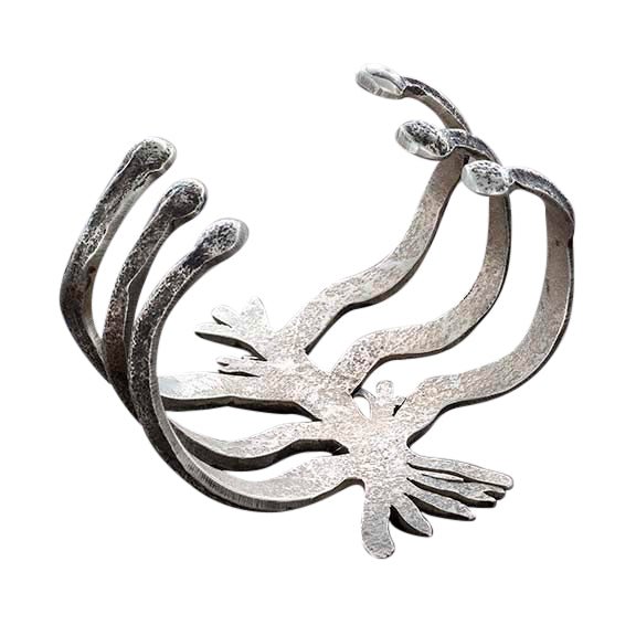 Wide Tufa Cast Silver Corn Plant Cuff Bracelet By Ira Custer - Turquoise & Tufa