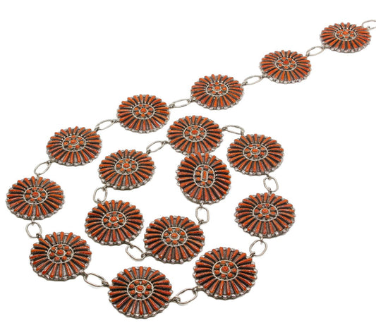 Zuni Inlay Coral Link Belt By Vernon And Judy Wallace - Turquoise & Tufa