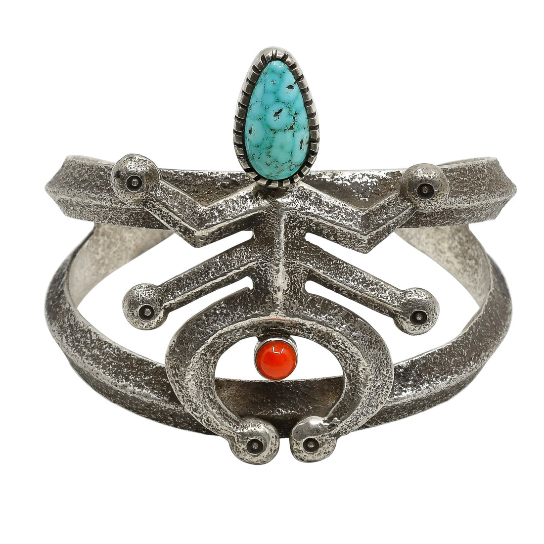 Horny Toad Bracelet By Edison Cummings Tufa Cast Turquoise and Coral