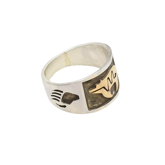 Arland Ben Ring of Silver and 14k Gold Overlay Bear