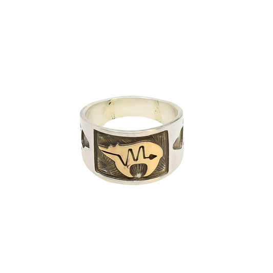 Arland Ben Ring of Silver and 14k Gold Overlay Bear
