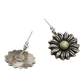 Early Mexican Silver Flower Earrings With Yellow Green Calcite Stone