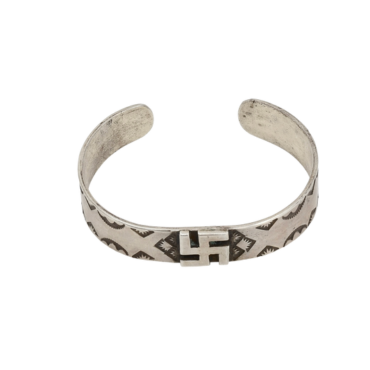 Early Navajo Silver Curio Bracelet With Whirling Log