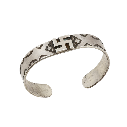 Early Navajo Silver Curio Bracelet With Whirling Log