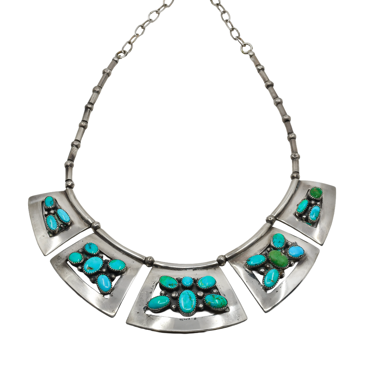Frank Patania Sr. Turquoise Butterfly Necklace Sterling silver with open work designs of turquoise butterflies