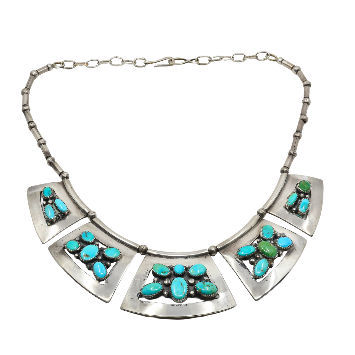 Frank Patania Sr. Turquoise Butterfly Necklace Sterling silver with open work designs of turquoise butterflies