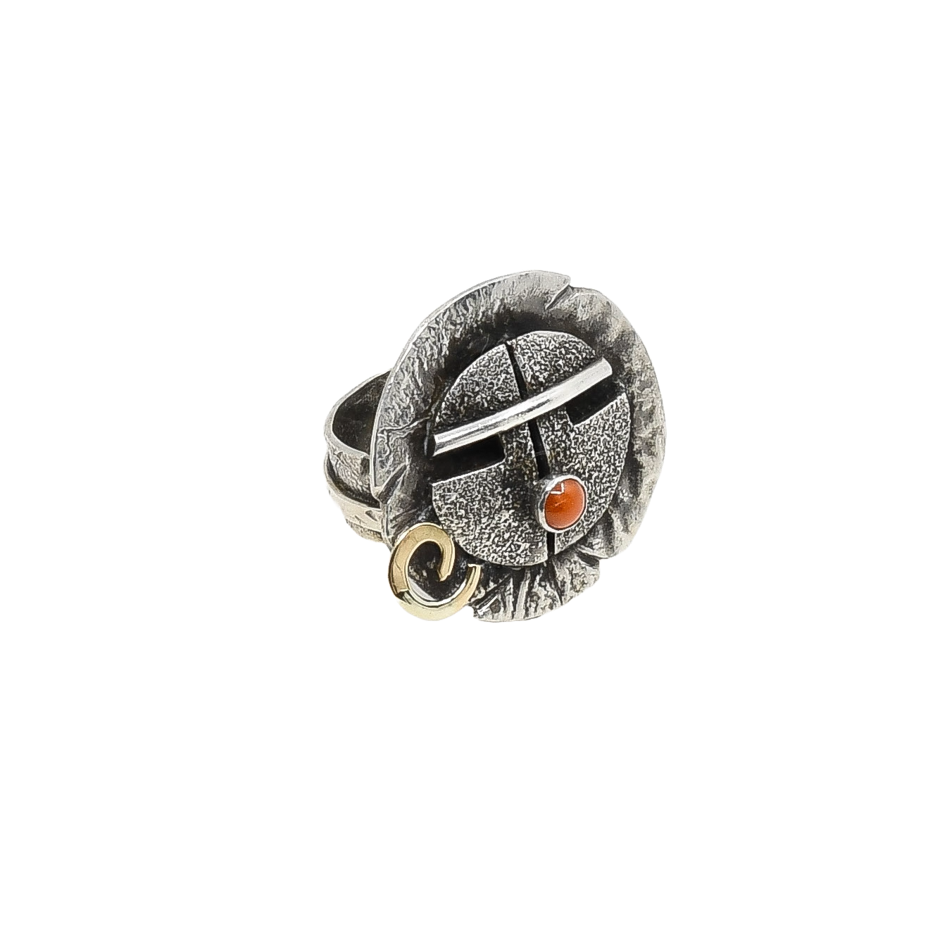 Jolene Eustace Ring of Silver Katsina Face With Coral