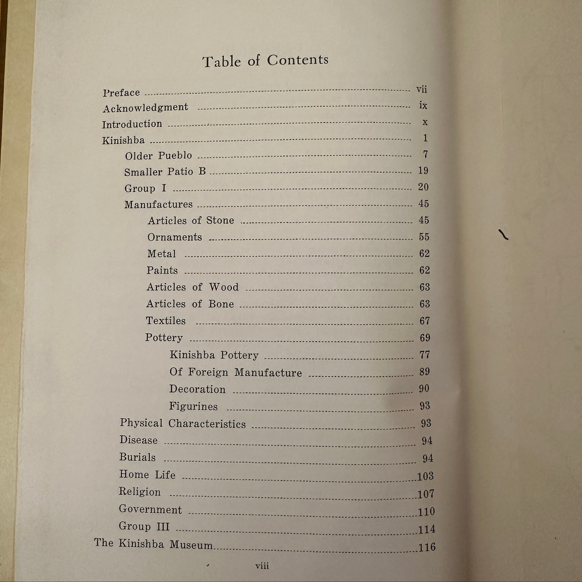 Book: Kinishba, A Prehistoric Pueblo of the Great Pueblo Period Table of contents