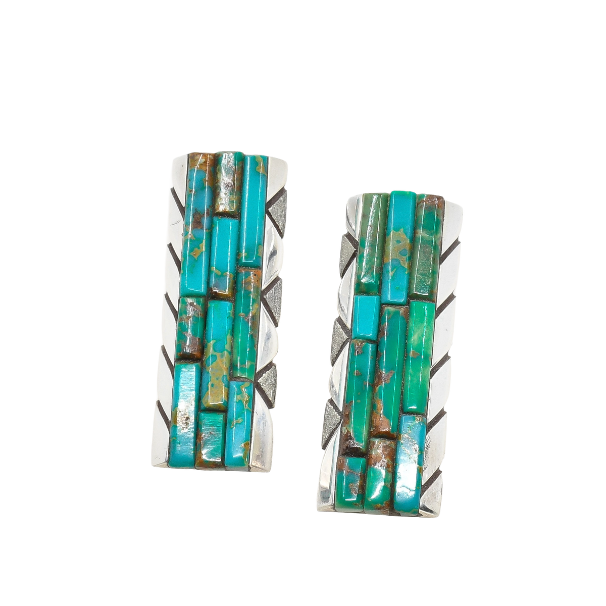 Len Adakai Earrings of Turquoise Mosaic Inlay