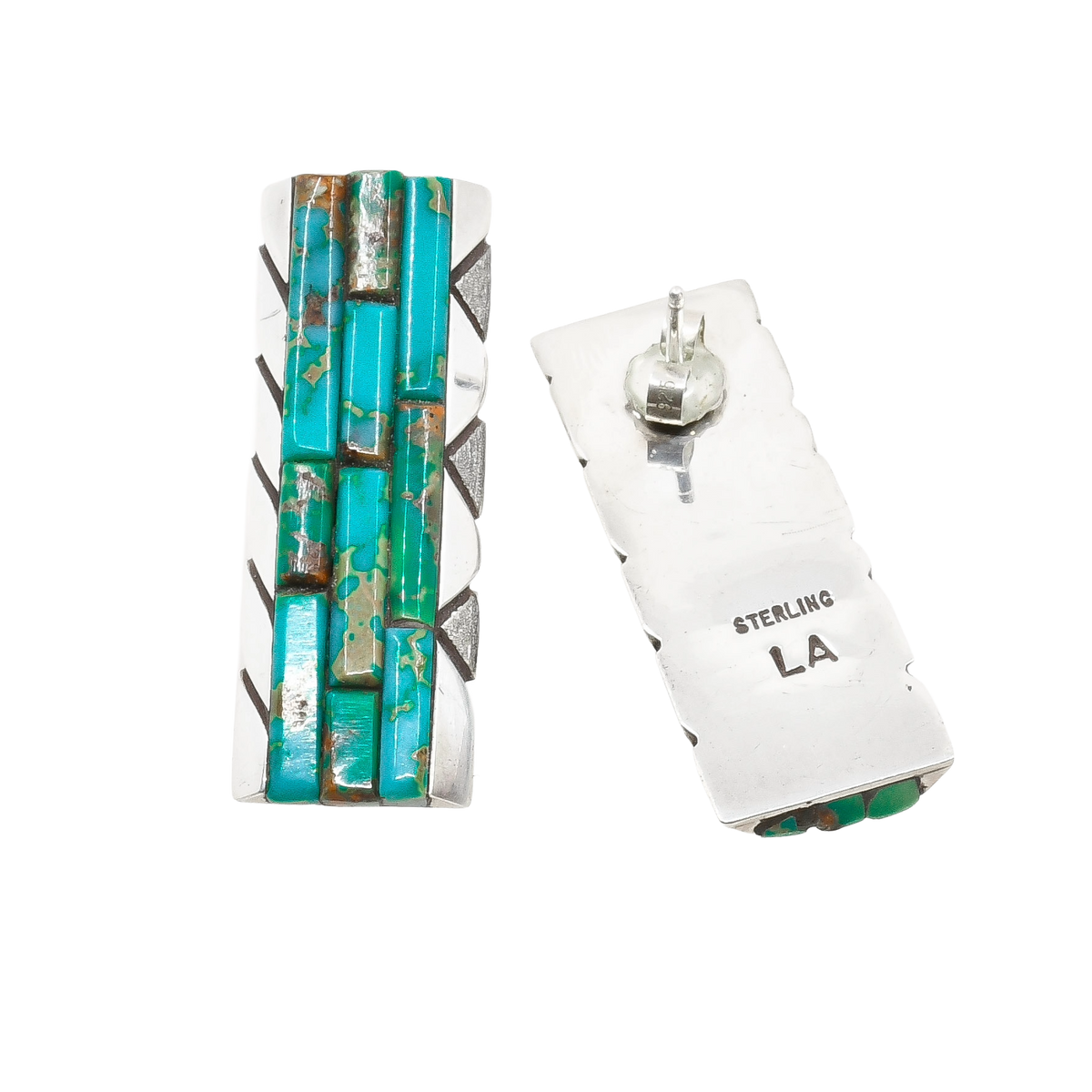 Len Adakai Earrings of Turquoise Mosaic Inlay