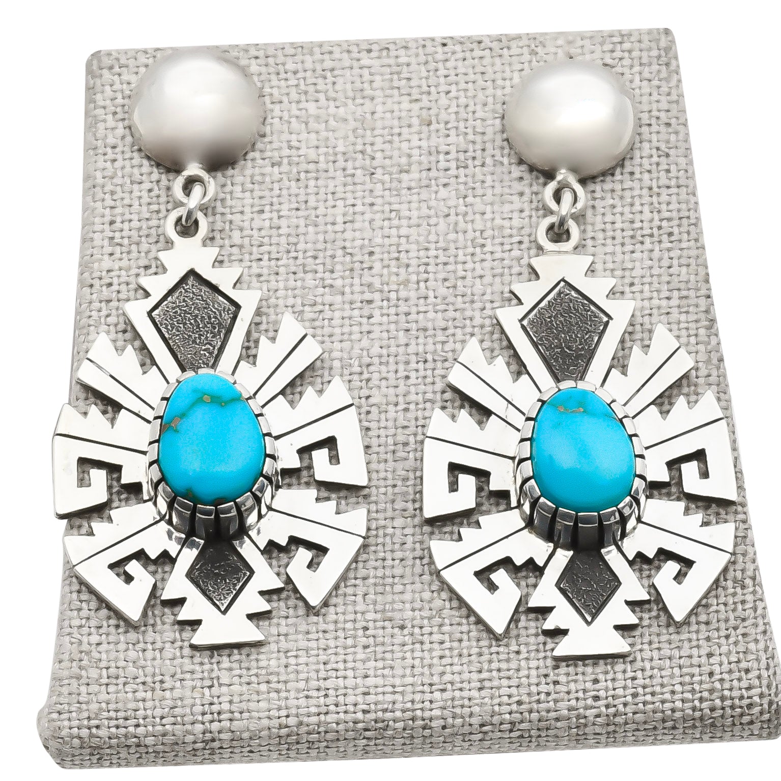 Navajo Alton Bedonie Dangle Earrings of Turquoise and Silver