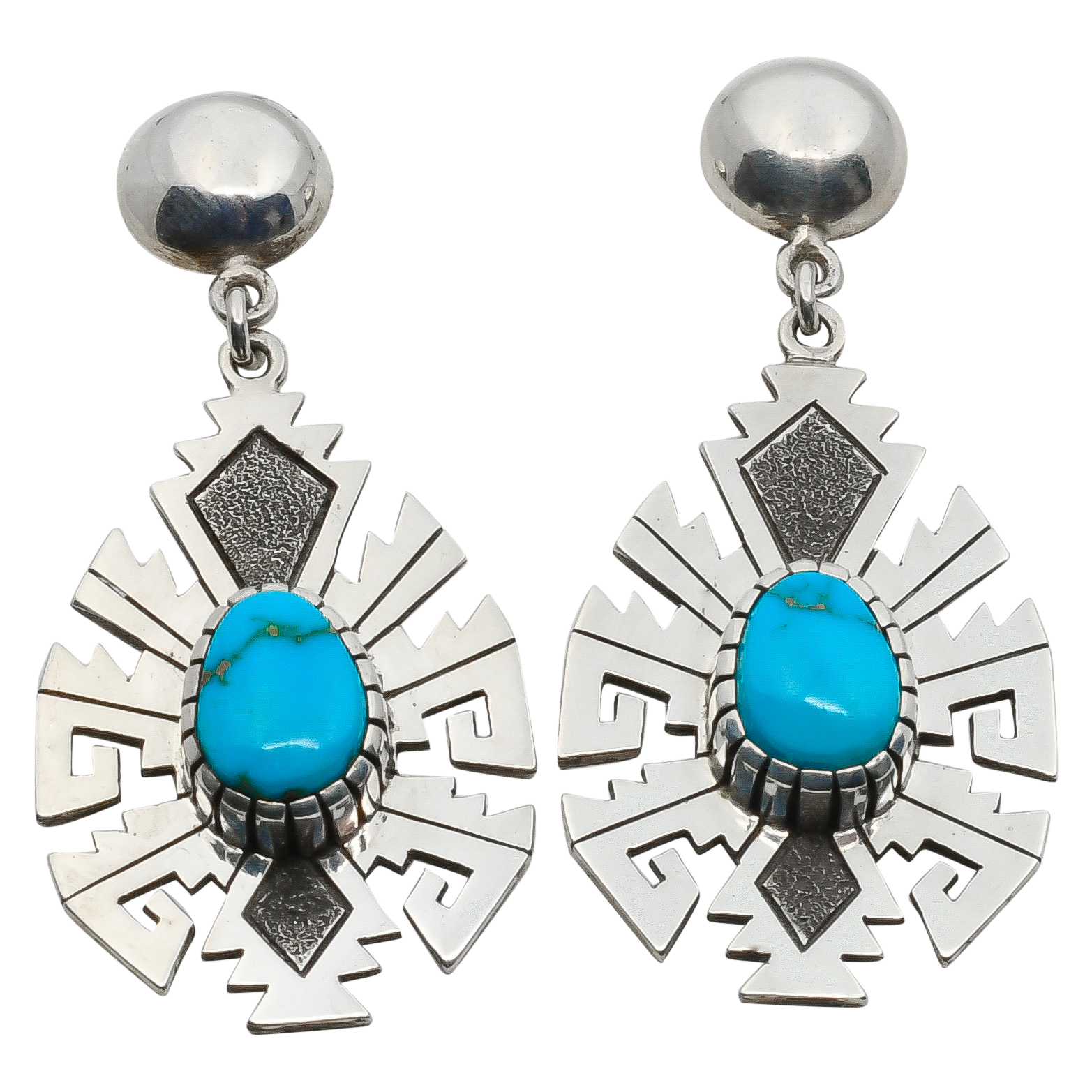 Navajo Alton Bedonie Dangle Earrings of Turquoise and Silver