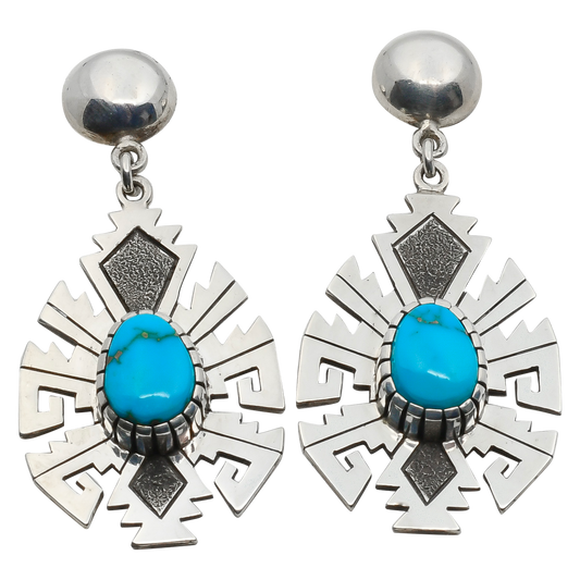 Navajo Alton Bedonie Dangle Earrings of Turquoise and Silver