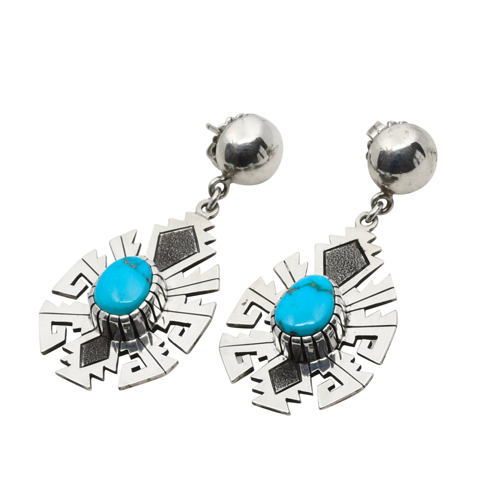 Navajo Alton Bedonie Dangle Earrings of Turquoise and Silver