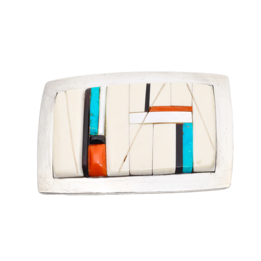 Richard Chavez Contemporary Buckle of Silver and Mosaic Inlay
