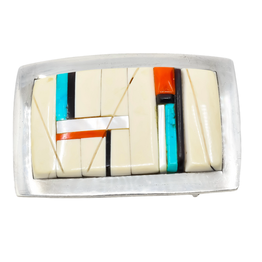 Richard Chavez Contemporary Buckle of Silver and Mosaic Inlay