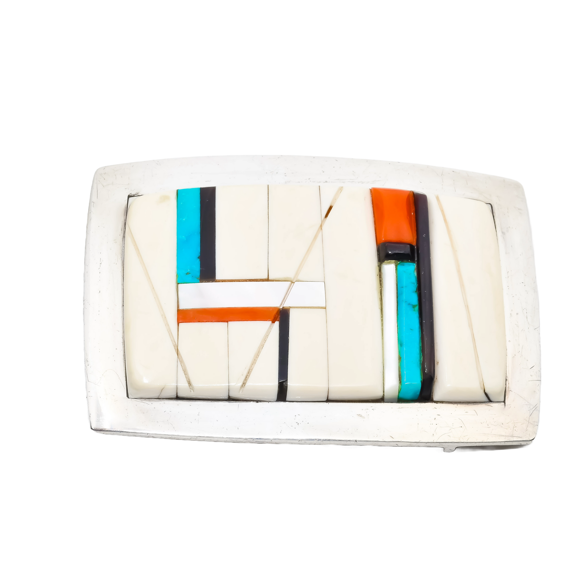 Richard Chavez Contemporary Buckle of Silver and Mosaic Inlay
