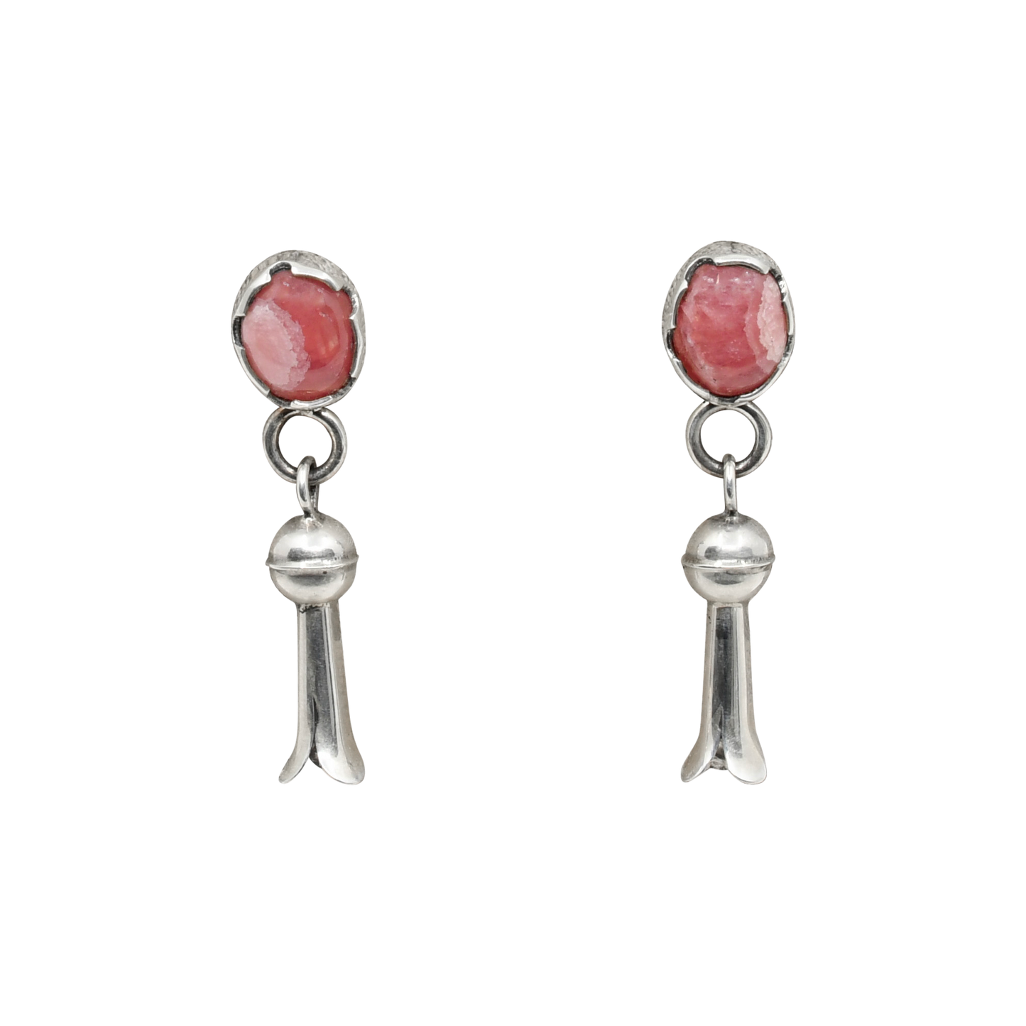 Silver Squash Blossom Earrings By Darrell Jumbo With Pink Rhodochrosite Stones