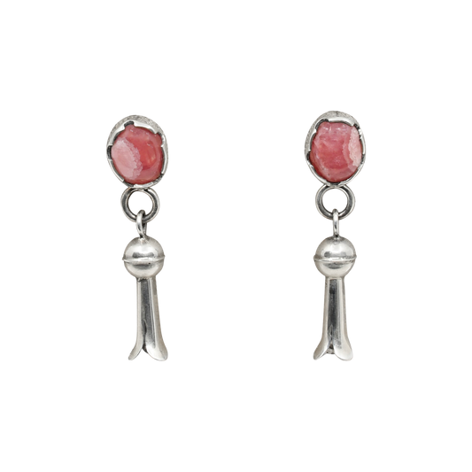 Silver Squash Blossom Earrings By Darrell Jumbo With Pink Rhodochrosite Stones