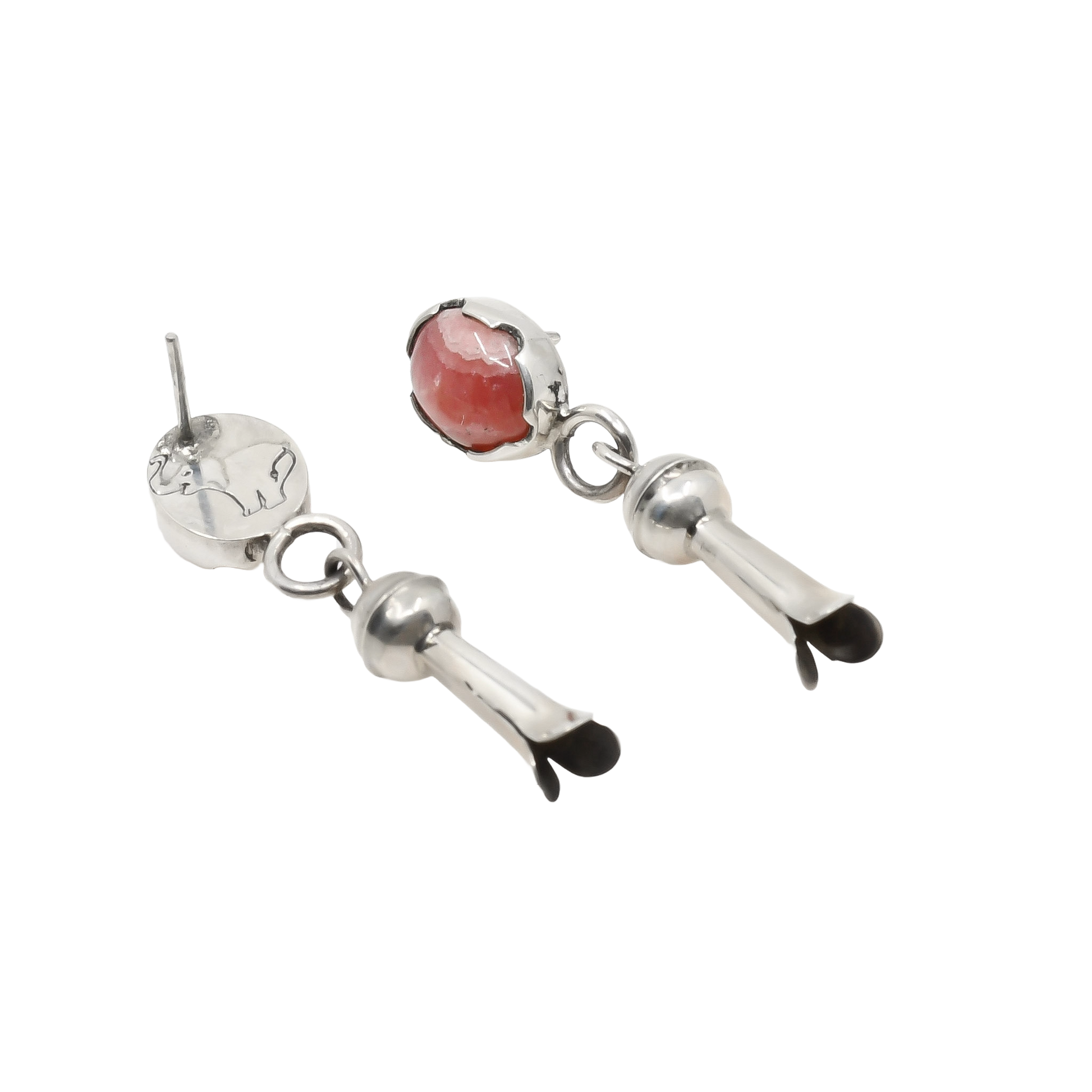 Silver Squash Blossom Earrings By Darrell Jumbo With Pink Rhodochrosite Stones