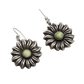 Early Mexican Silver Flower Earrings With Yellow Green Calcite Stone