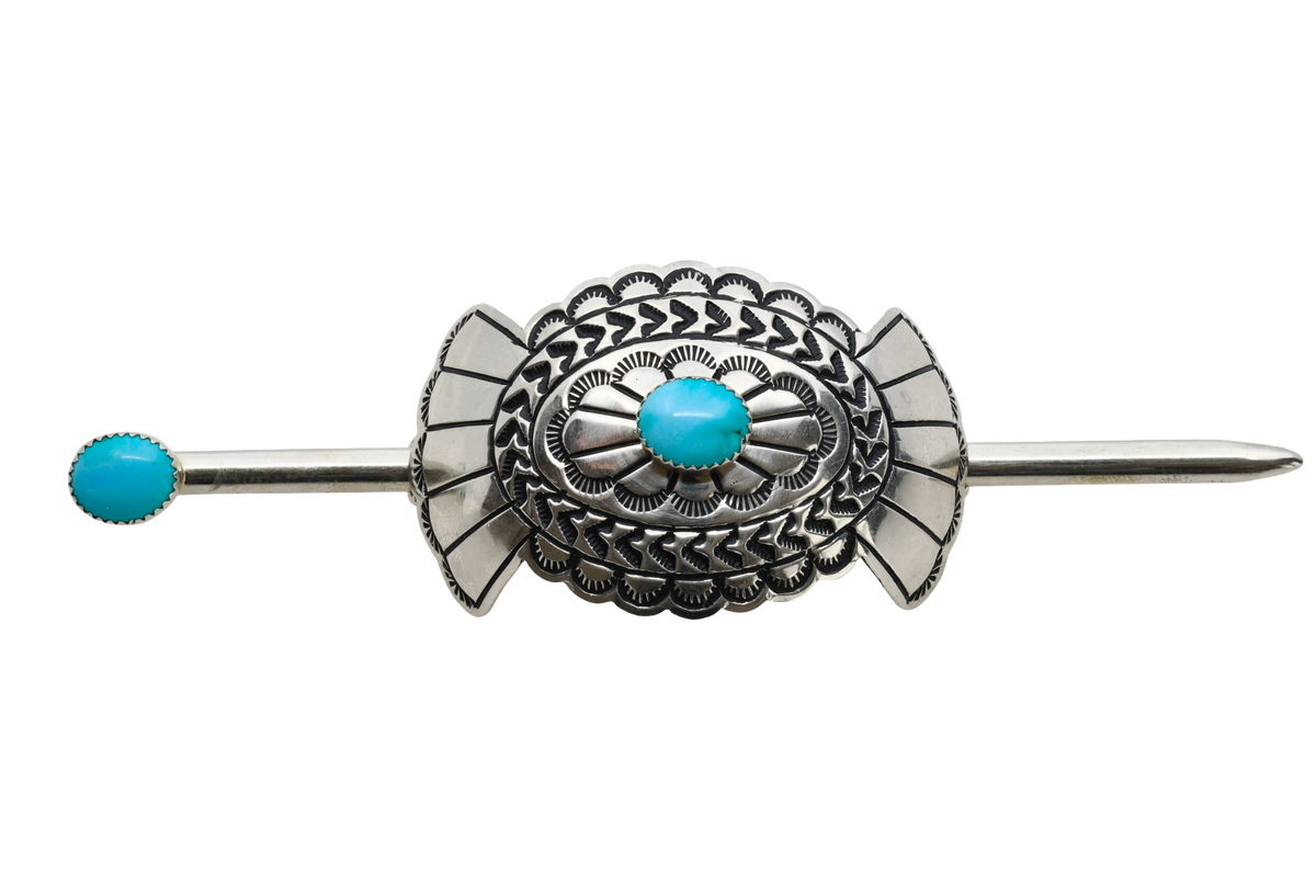 VintageNavajoHairOrnamentOfSilverandTurquoise