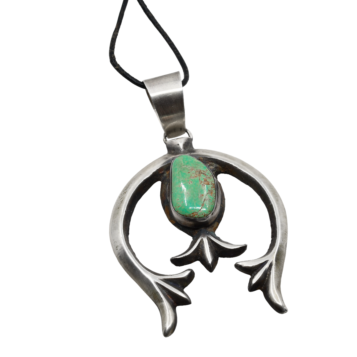 Vintage Navajo Silver Naja Pendant Set With Turquoise