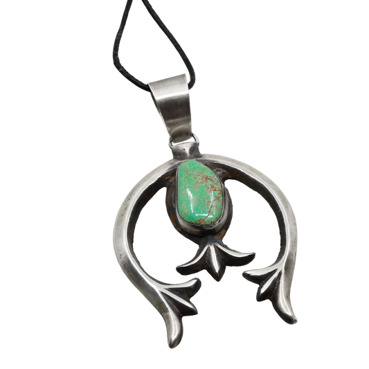Vintage Navajo Silver Naja Pendant Set With Turquoise