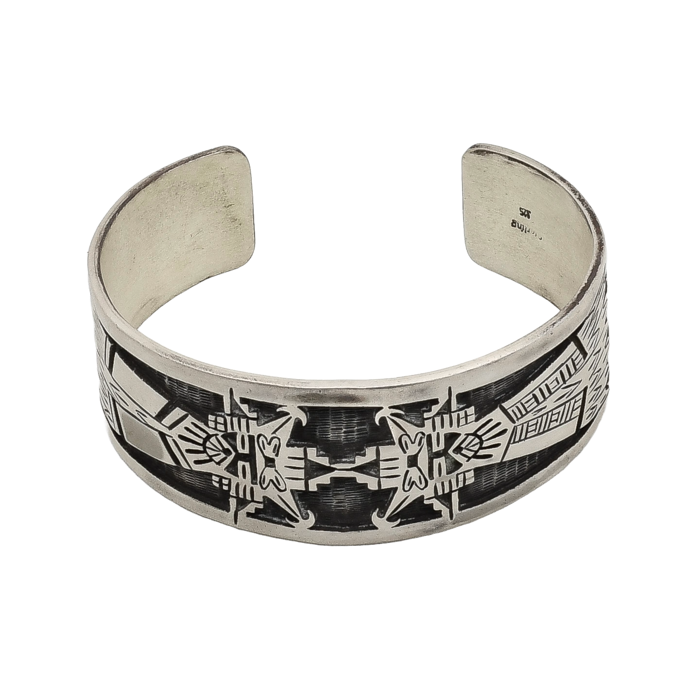 Vintage Sterling SIlver Hopi Overlay Bracelet of Salako Mana and Taka