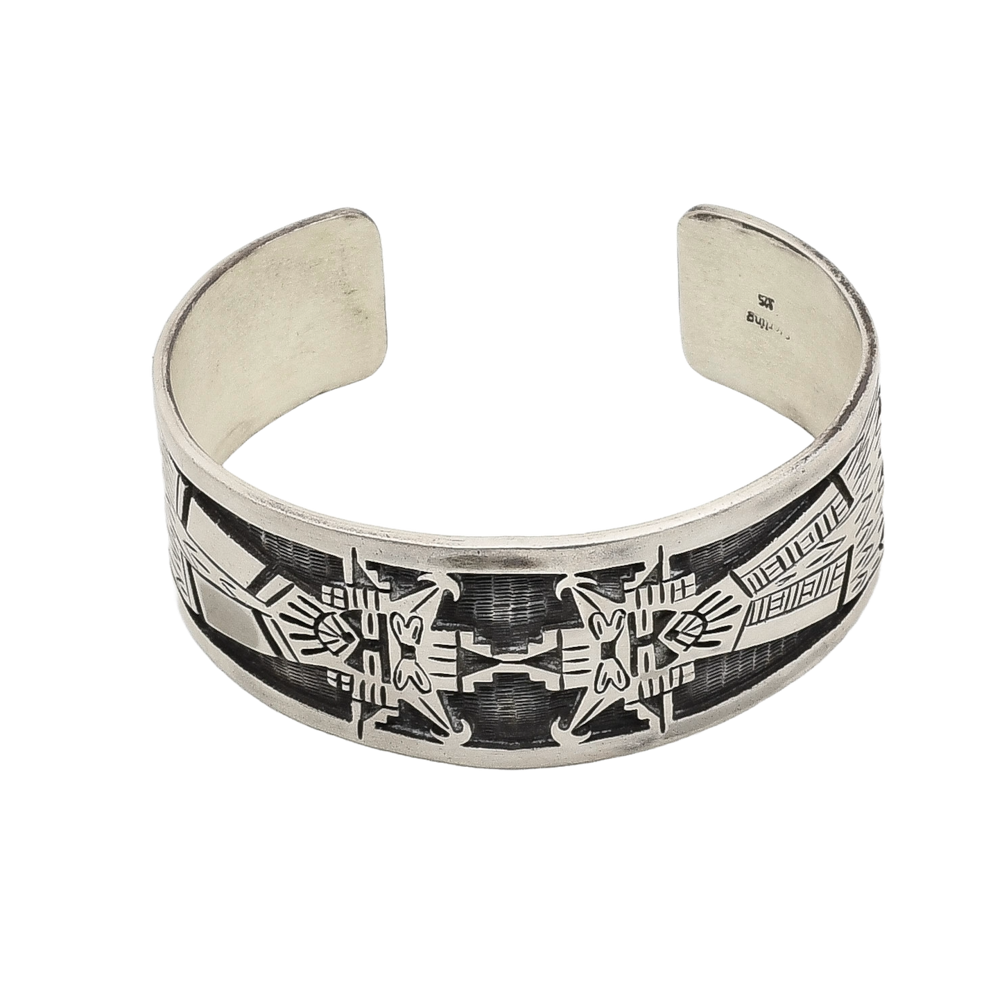 Vintage Sterling SIlver Hopi Overlay Bracelet of Salako Mana and Taka