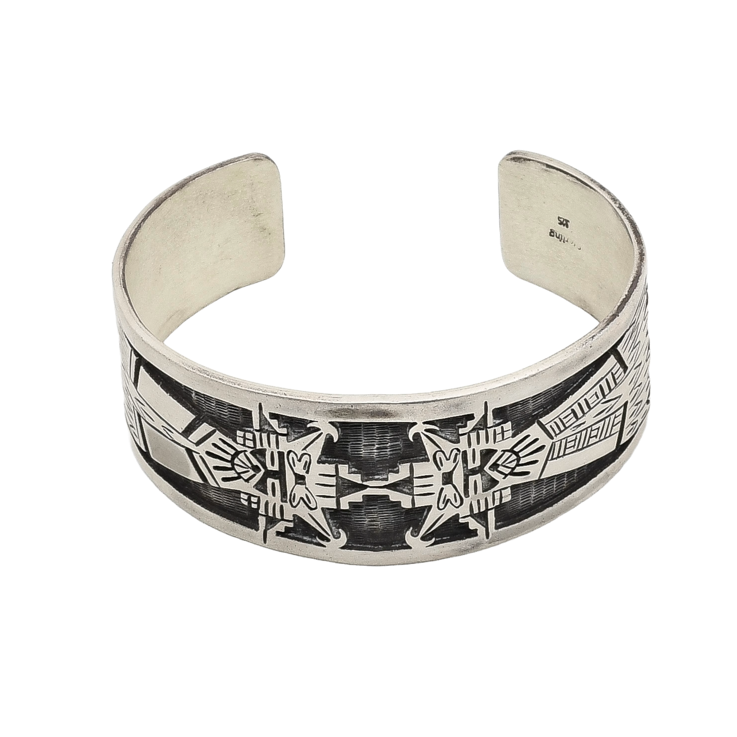 Vintage Sterling SIlver Hopi Overlay Bracelet of Salako Mana and Taka