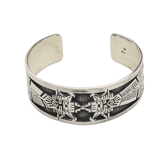 Vintage Sterling SIlver Hopi Overlay Bracelet of Salako Mana and Taka