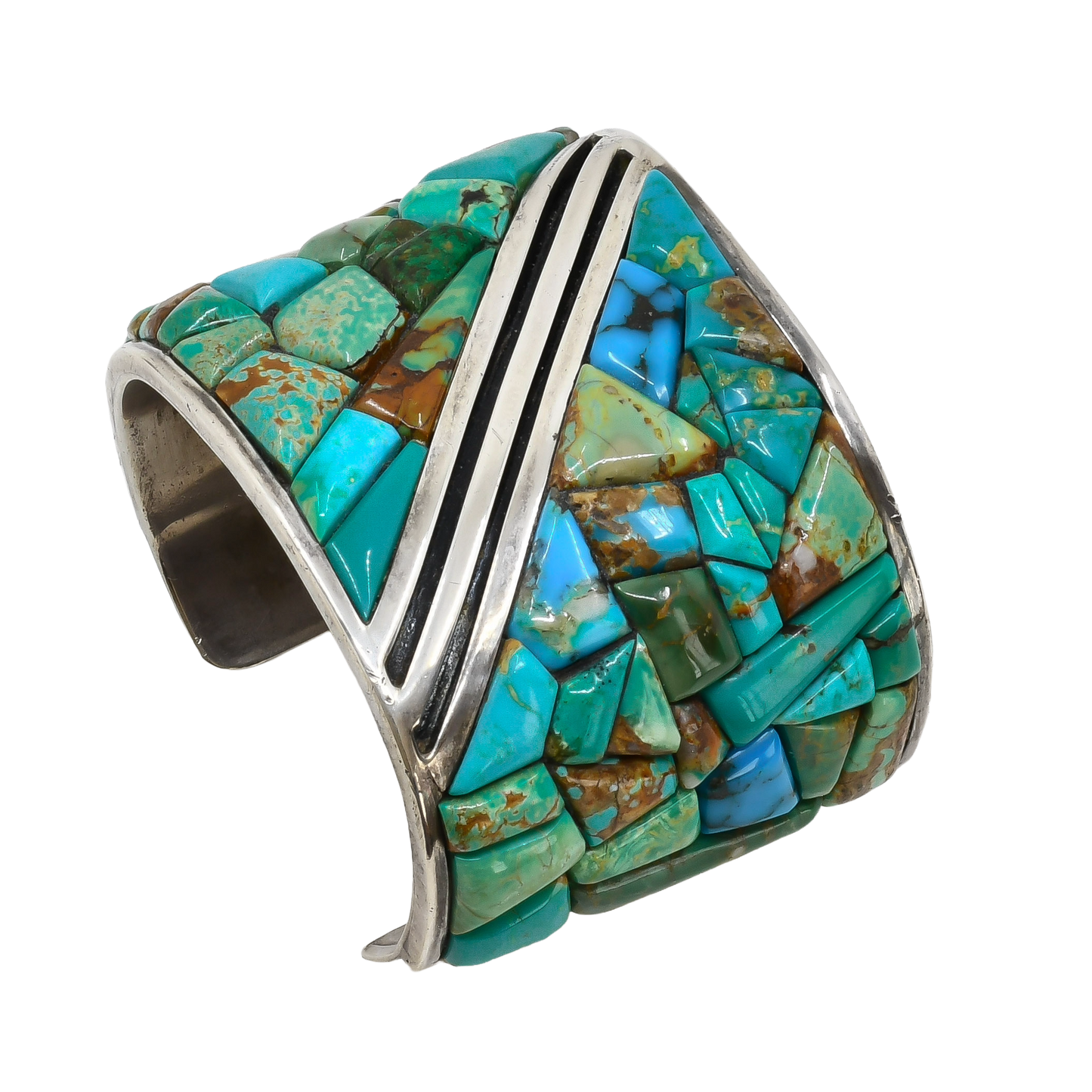 Vintage Turquoise Cobblestone Mosaic Inlay Bracelet