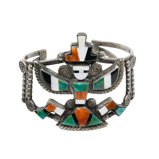 Vintage Zuni Knifewing Inlay Bracelet of Silver and Multi Stones