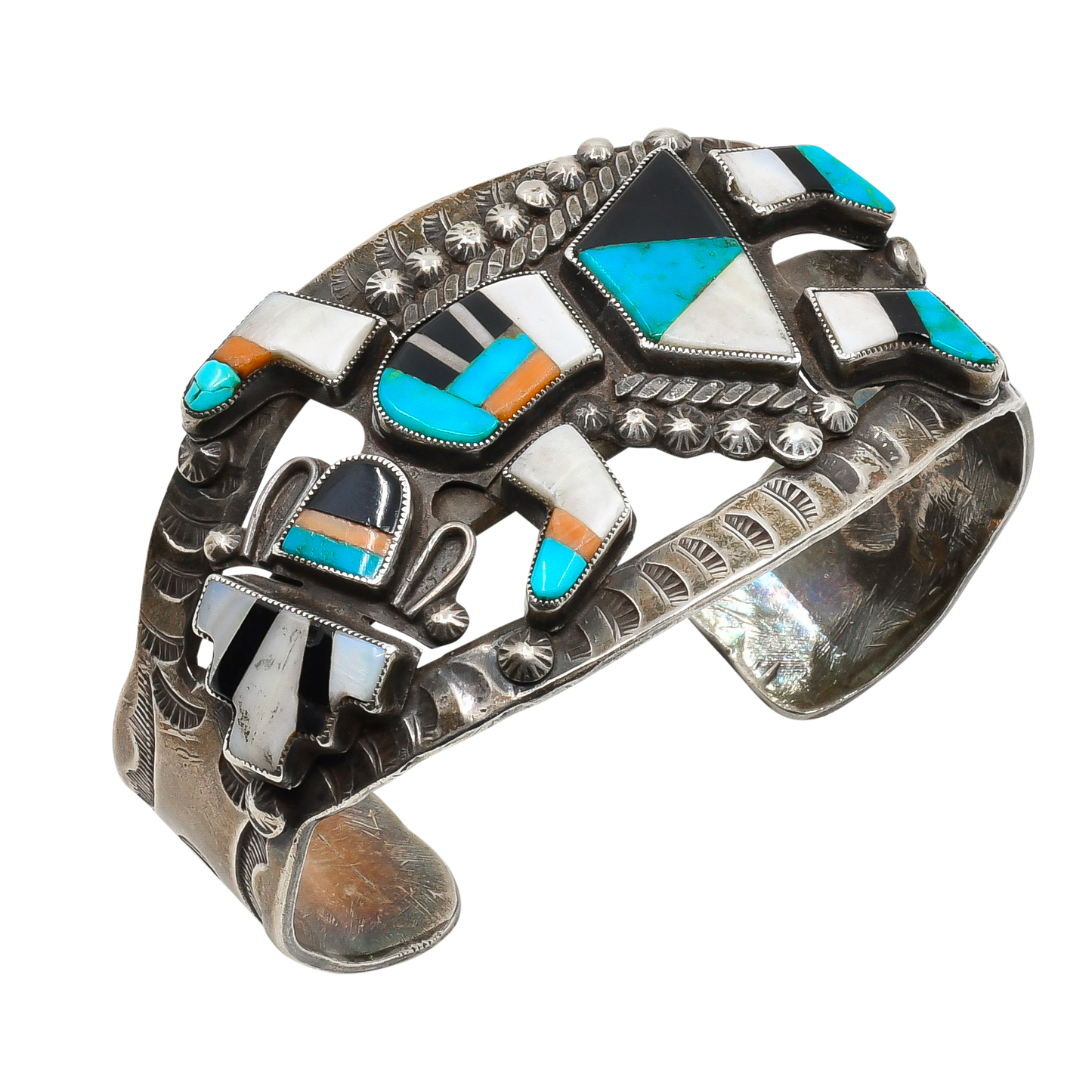 Vintage Zuni Rainbow Man Cuff Bracelet of Inlay