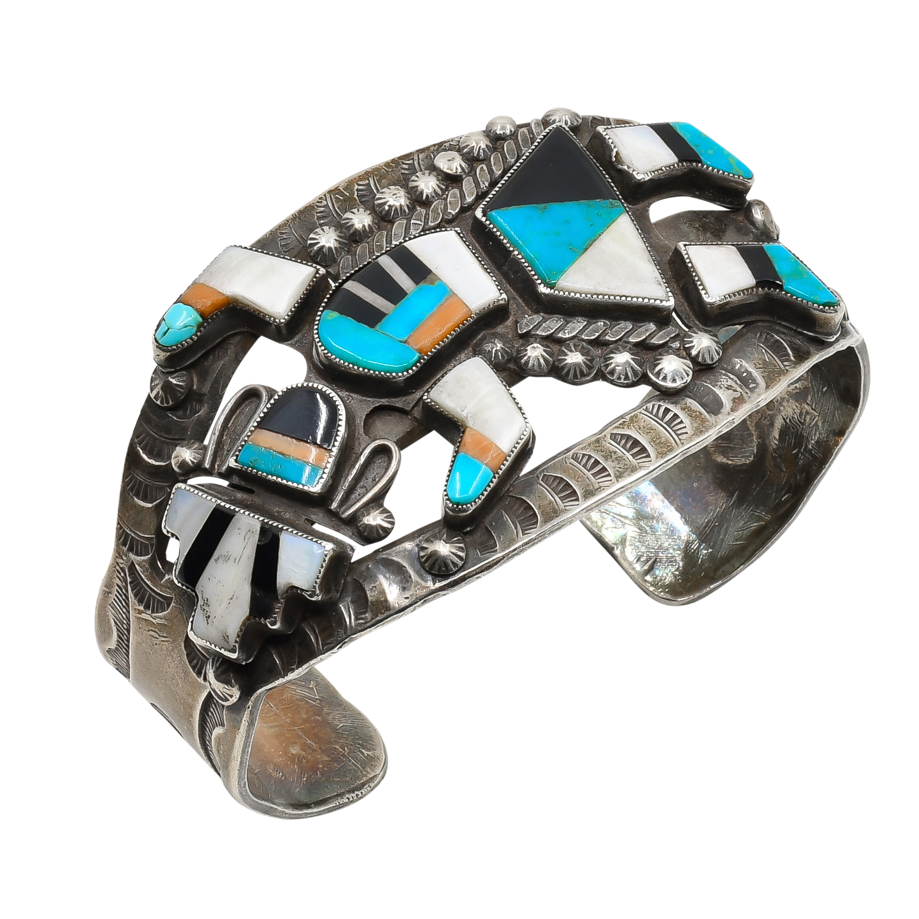 Vintage Zuni Rainbow Man Cuff Bracelet of Inlay