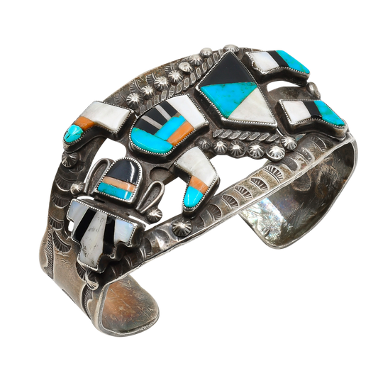 Vintage Zuni Rainbow Man Cuff Bracelet of Inlay