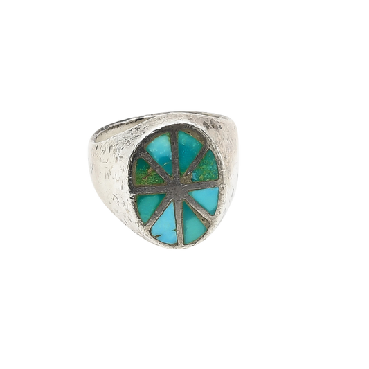 Vintage Zuni Ring of Channel Inlay Turquoise