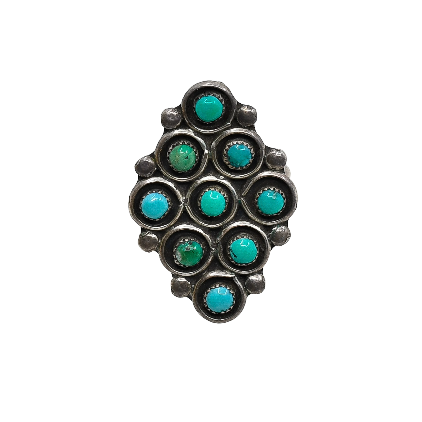 Vintage Zuni Turquoise Ring With 9 Snake Eye Stones