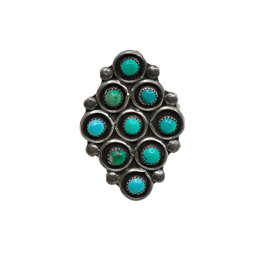 Vintage Zuni Turquoise Ring With 9 Snake Eye Stones