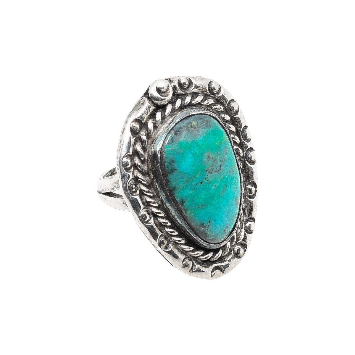 Vintage Navajo Ring With Greenish Turquoise Stone