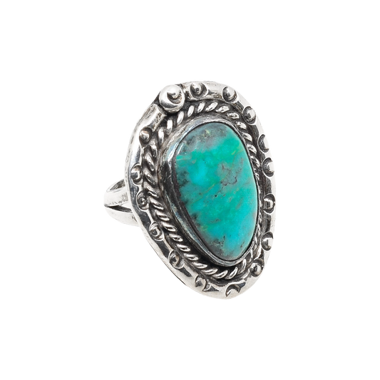 Vintage Navajo Ring With Greenish Turquoise Stone